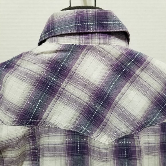 Mudd top Large plaid check button up 3/4 tab sleeve layering 100% cotton - Picture 9 of 14